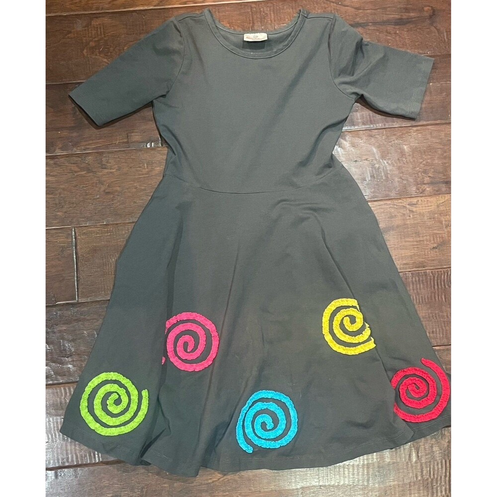 120 Hanna Andersson cute swirl dress gray green pink blue yellow size 6-7 girls